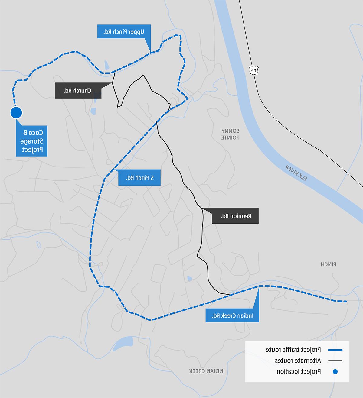 TC Energy Coco B Storage Project Map: Construction traffic route. 